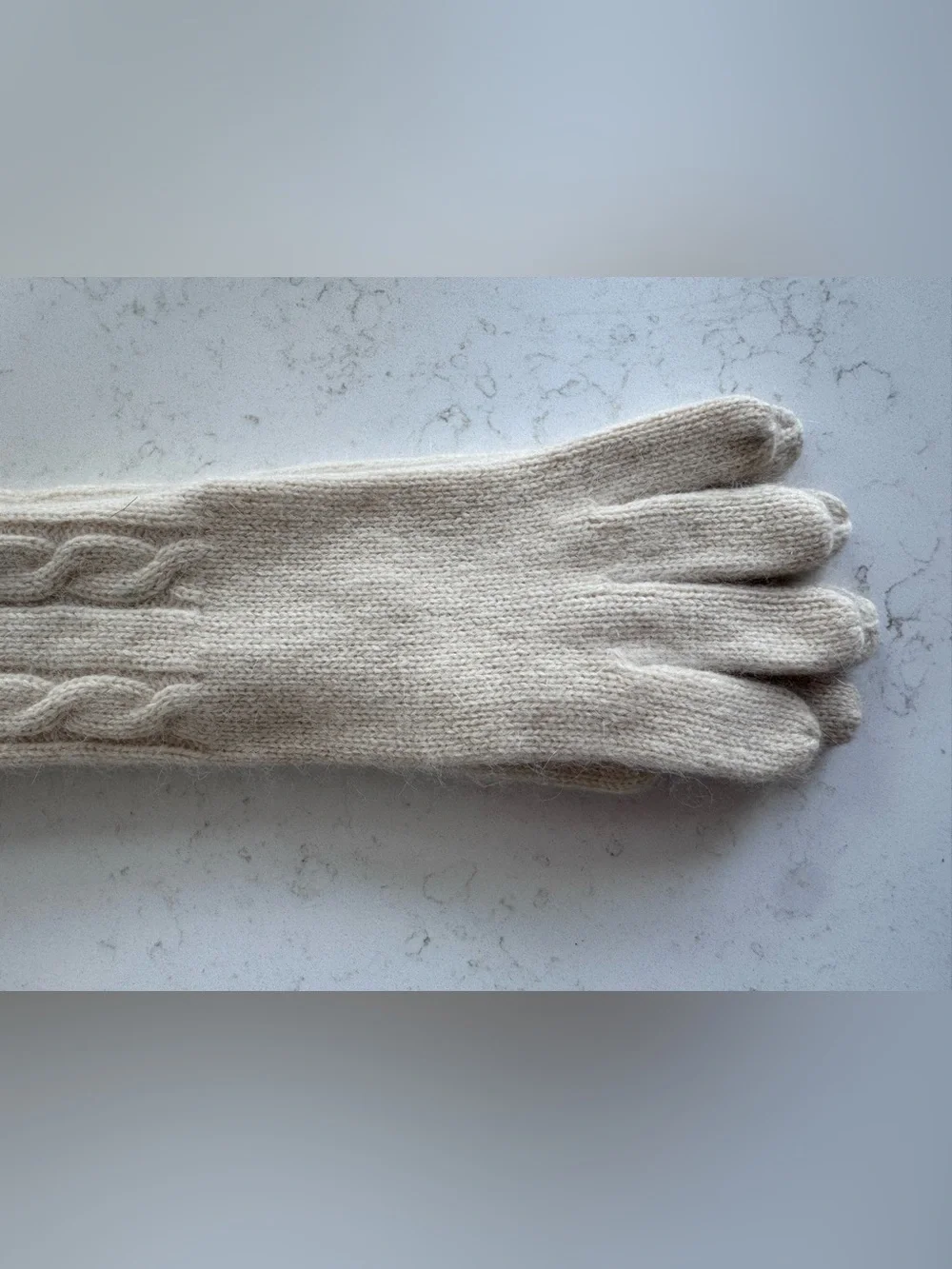 Ralph Lauren Cream Cable-Knit Long Gloves